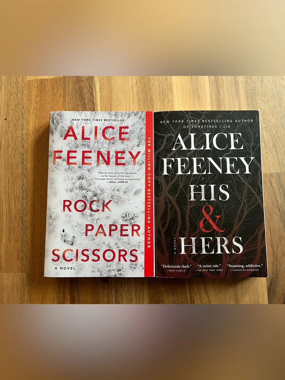 Two Alice Feeney Books: His & Hers and Rock, Paperback, Scissors. Paperback.
